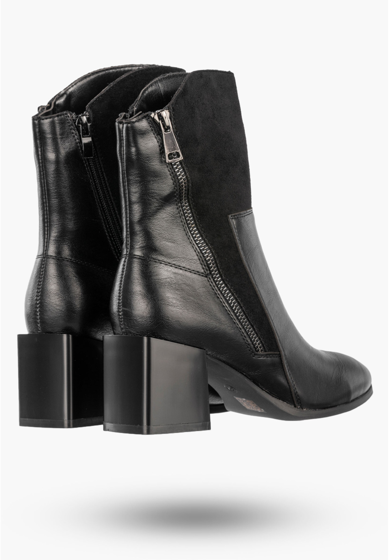 Botki Damskie Ekoskóra Ocieplane Eleganckie Buty Na Klocku Czarne Jezzi ASA217-9