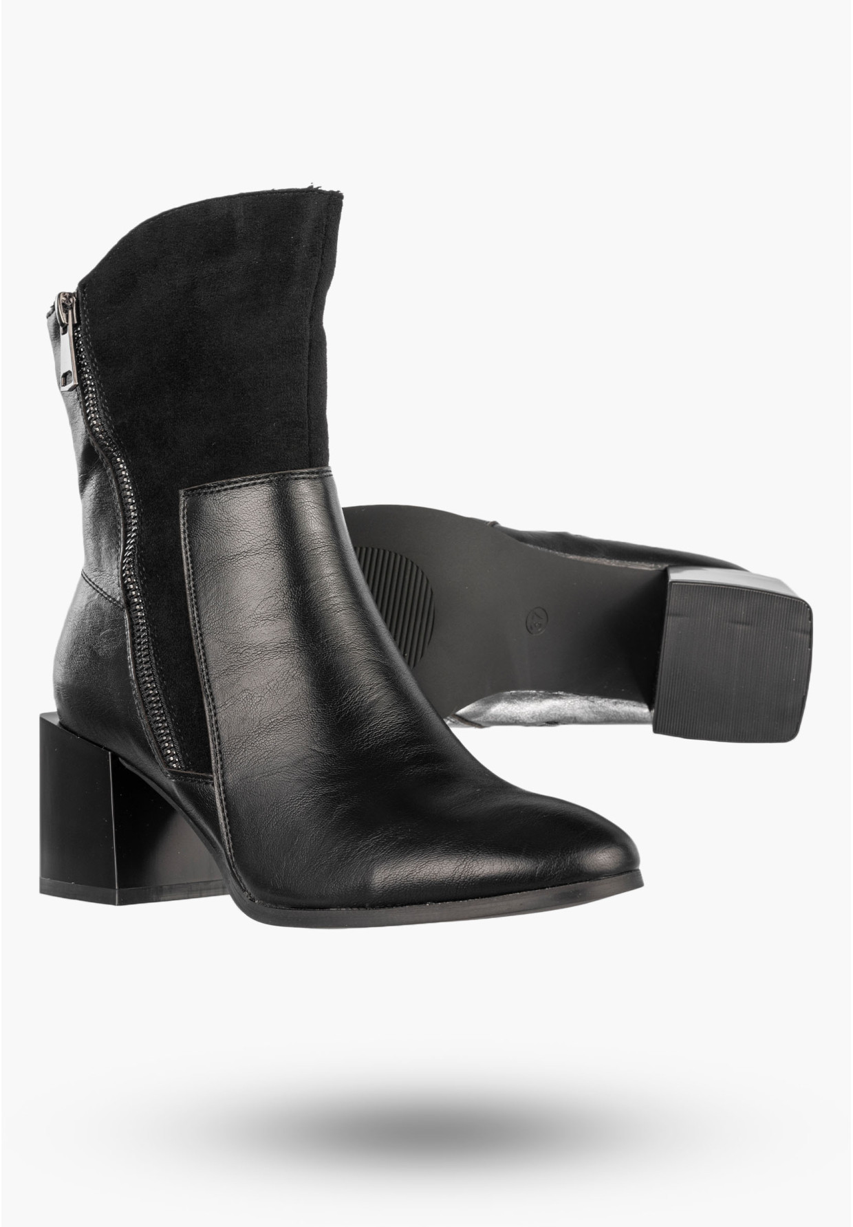 Botki Damskie Ekoskóra Ocieplane Eleganckie Buty Na Klocku Czarne Jezzi ASA217-9