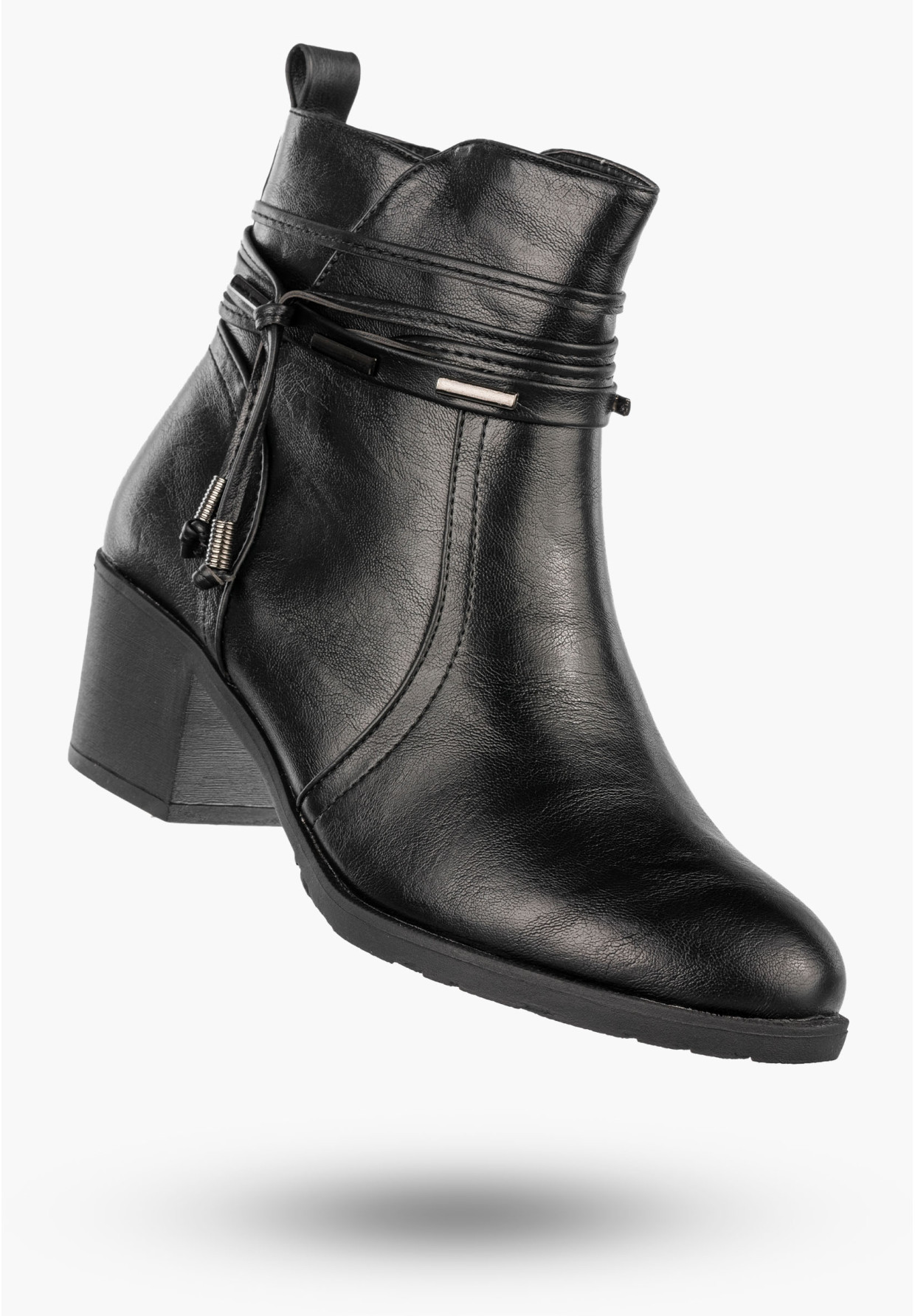 Botki Damskie Buty Eleganckie Ekoskóra Ocieplane Na Zimę Czarne Jezzi ASA128-37