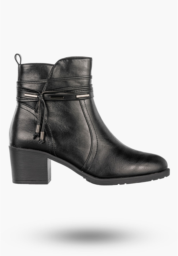 Botki Damskie Buty Eleganckie Ekoskóra Ocieplane Na Zimę Czarne Jezzi ASA128-37