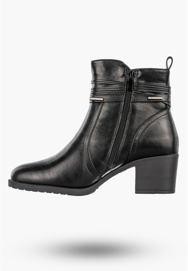 Botki Damskie Buty Eleganckie Ekoskóra Ocieplane Na Zimę Czarne Jezzi ASA128-37
