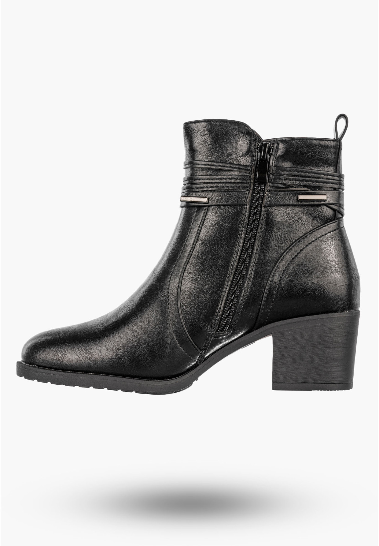 Botki Damskie Buty Eleganckie Ekoskóra Ocieplane Na Zimę Czarne Jezzi ASA128-37