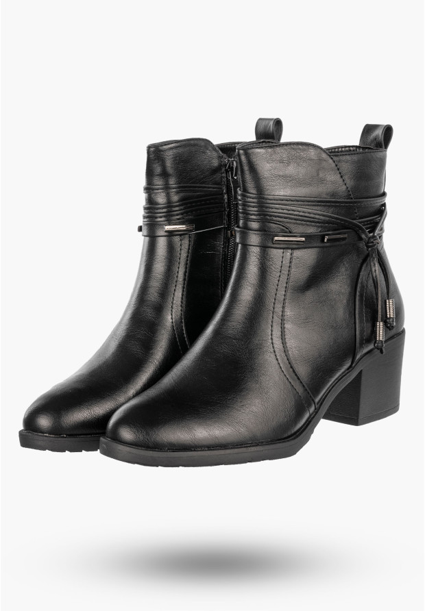 Botki Damskie Buty Eleganckie Ekoskóra Ocieplane Na Zimę Czarne Jezzi ASA128-37