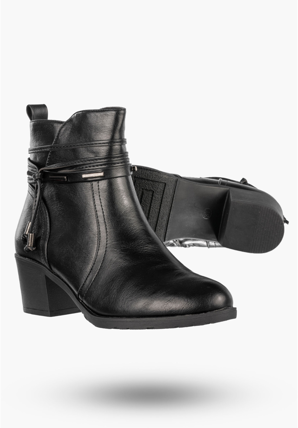 Botki Damskie Buty Eleganckie Ekoskóra Ocieplane Na Zimę Czarne Jezzi ASA128-37