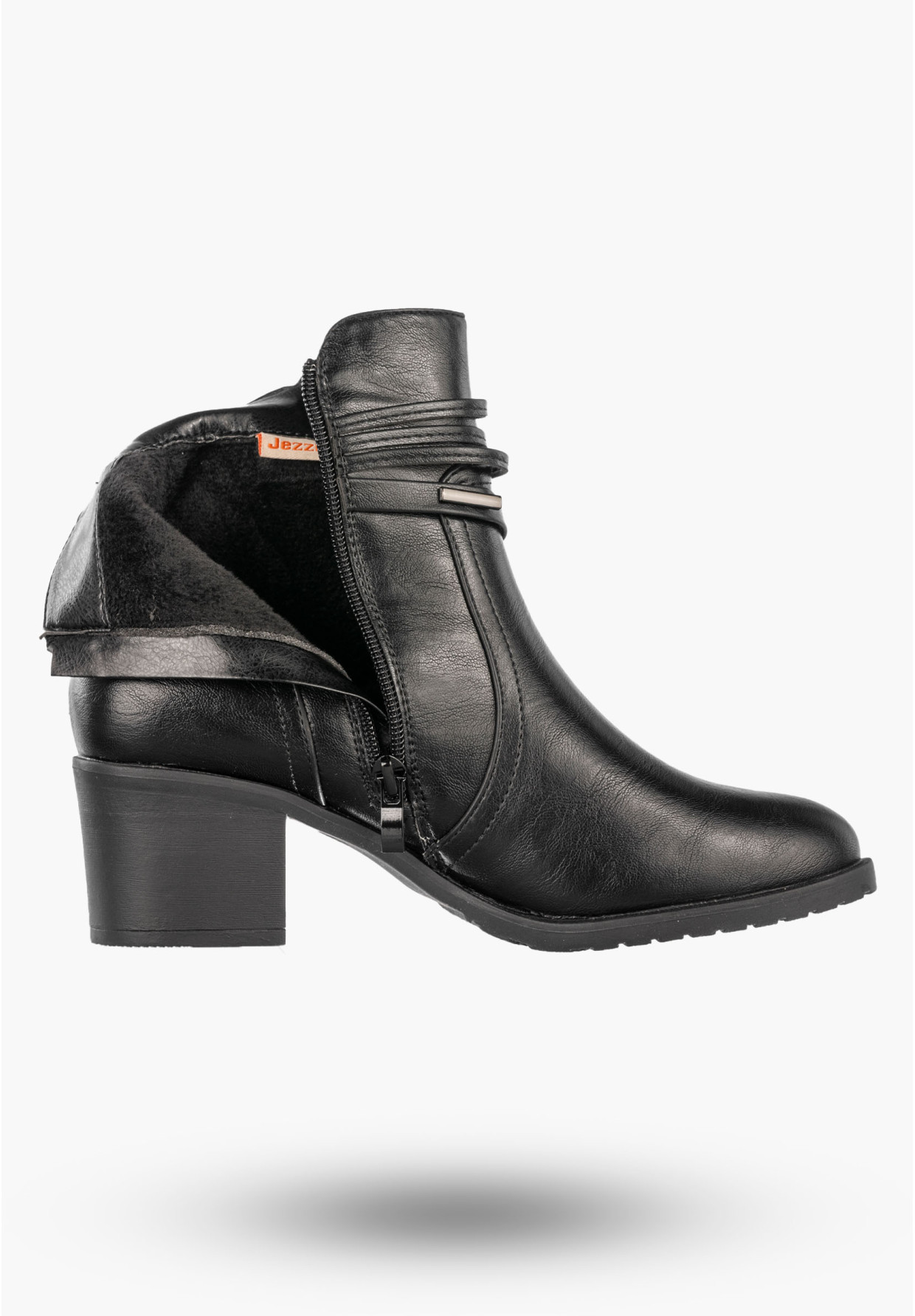 Botki Damskie Buty Eleganckie Ekoskóra Ocieplane Na Zimę Czarne Jezzi ASA128-37