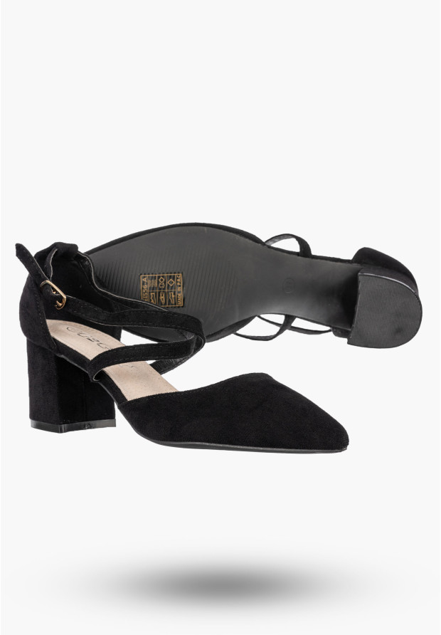 Czółenka Damskie Buty Na Słupku Skórzana Wkładka Eleganckie Czarne G2G LEI556-A