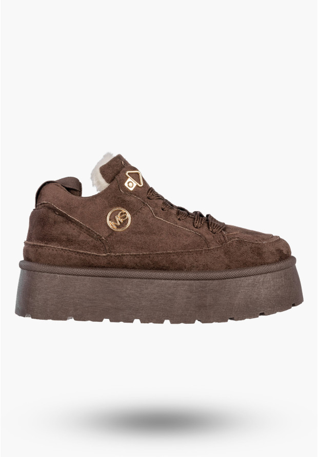 Sneakersy Damskie Ekozamsz Ocieplane Zimowe Na Platformie Brązowe MSMG HY876-1
