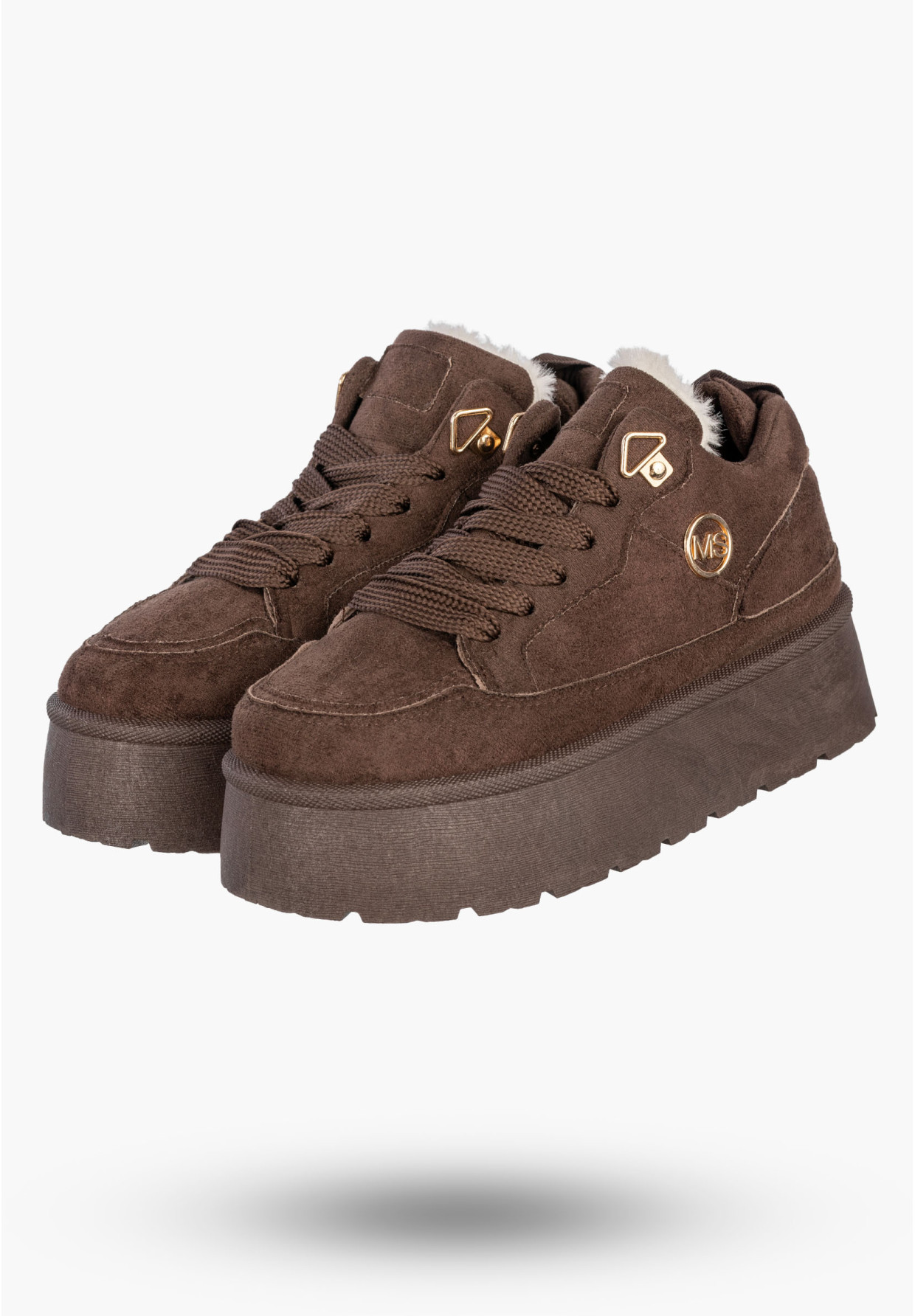 Sneakersy Damskie Ekozamsz Ocieplane Zimowe Na Platformie Brązowe MSMG HY876-1