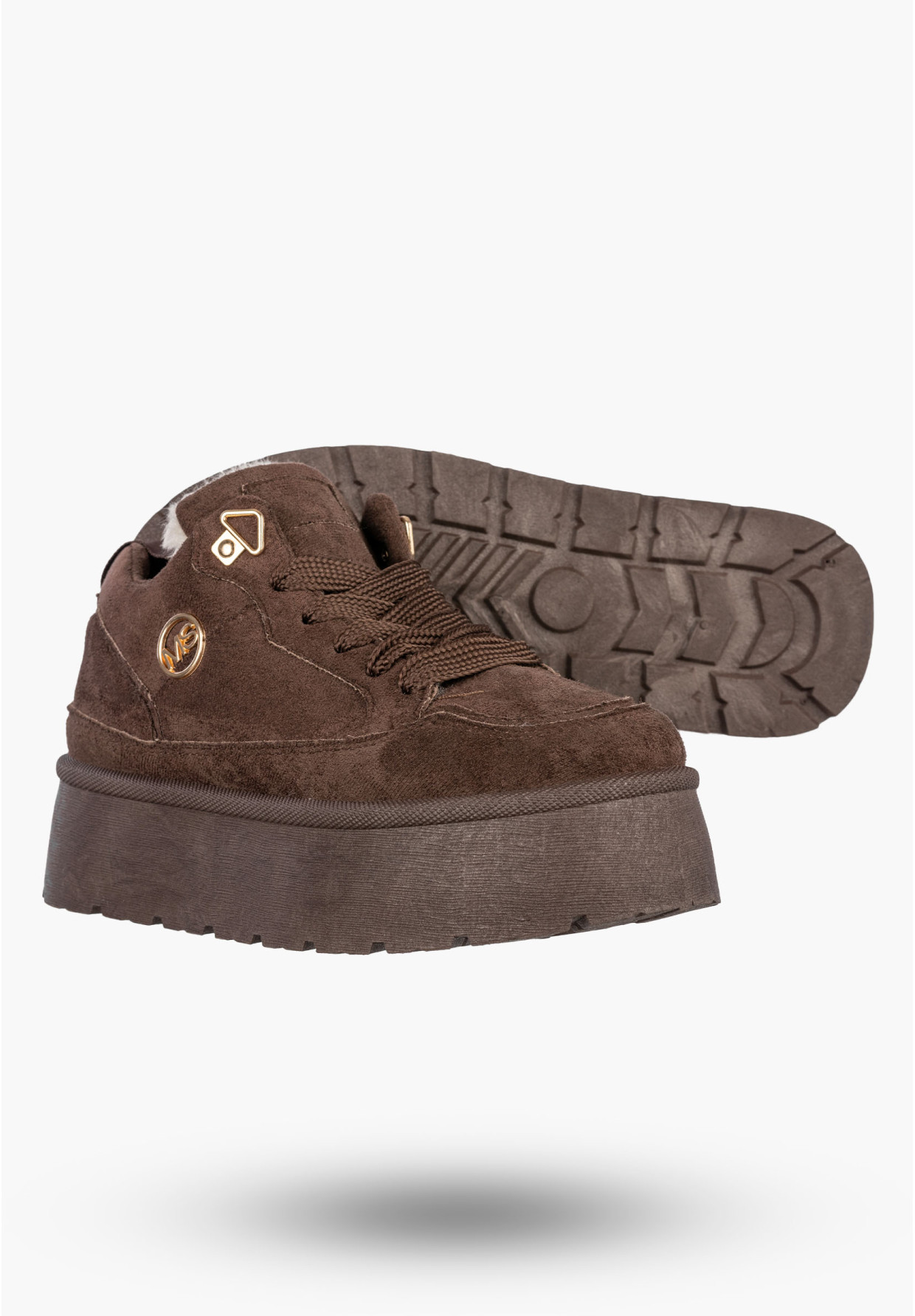 Sneakersy Damskie Ekozamsz Ocieplane Zimowe Na Platformie Brązowe MSMG HY876-1