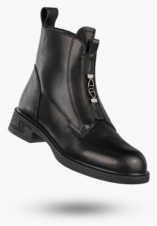 Botki Damskie Skórzane Buty Na Zimę Ocieplane Klasyczne Czarne Cambell 24-60309BK