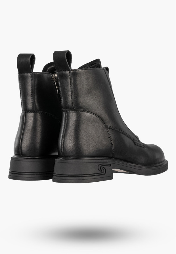 Botki Damskie Skórzane Buty Na Zimę Ocieplane Klasyczne Czarne Cambell 24-60309BK