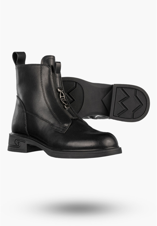 Botki Damskie Skórzane Buty Na Zimę Ocieplane Klasyczne Czarne Cambell 24-60309BK