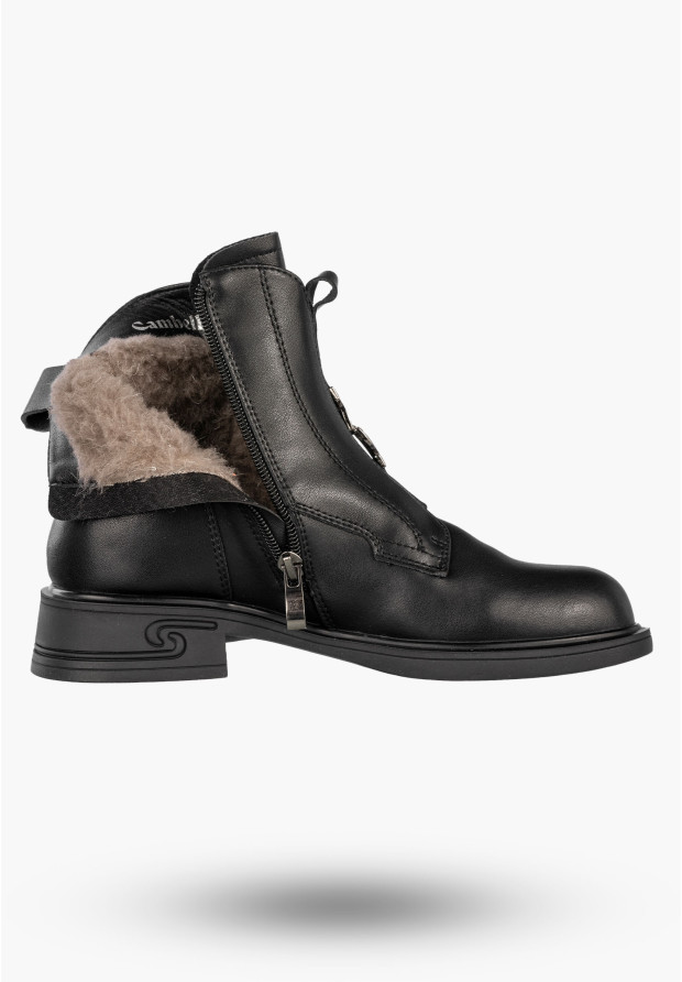 Botki Damskie Skórzane Buty Na Zimę Ocieplane Klasyczne Czarne Cambell 24-60309BK
