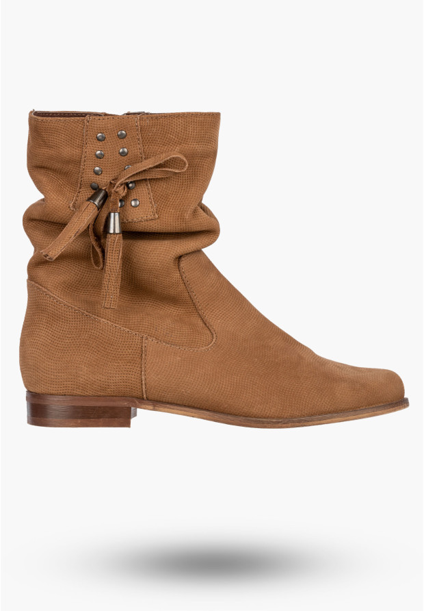 Botki Damskie Skórzane Buty Na Zimę Płaski Obcas Brązowe Dolce Pietro 4050-002-04-5