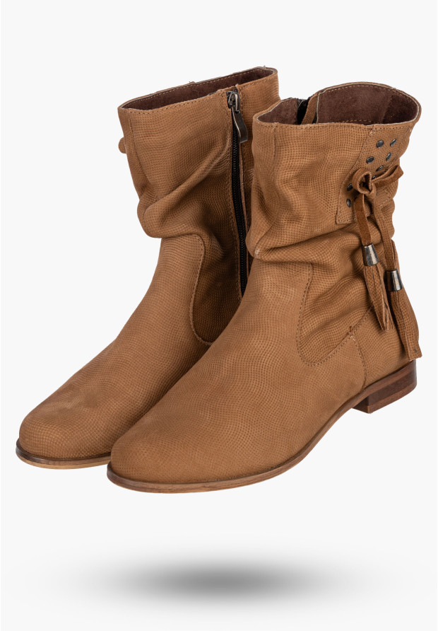 Botki Damskie Skórzane Buty Na Zimę Płaski Obcas Brązowe Dolce Pietro 4050-002-04-5