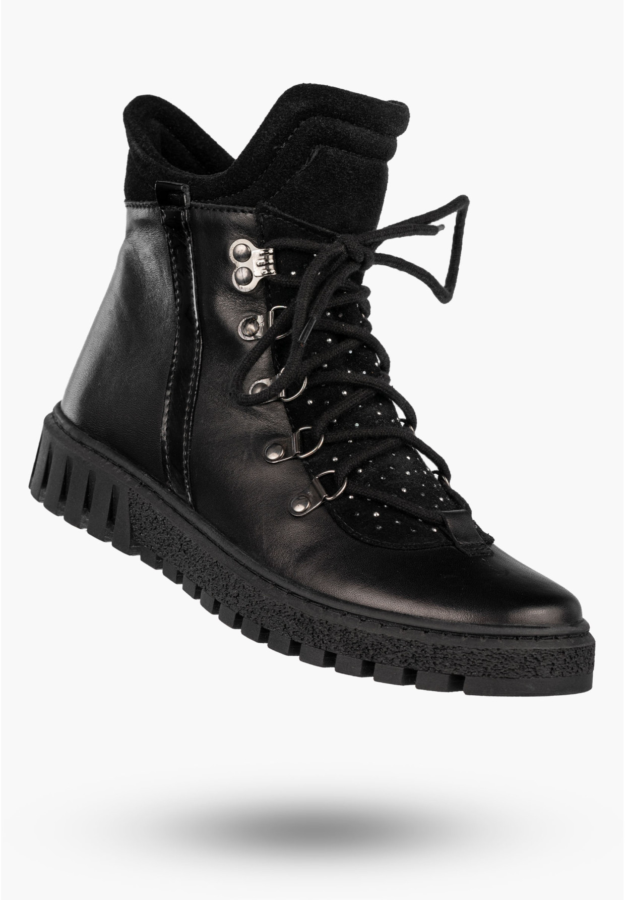Botki Damskie Skórzane Buty Na Zimę Płaski Obcas Czarne Dolce Pietro 255-001-03-5