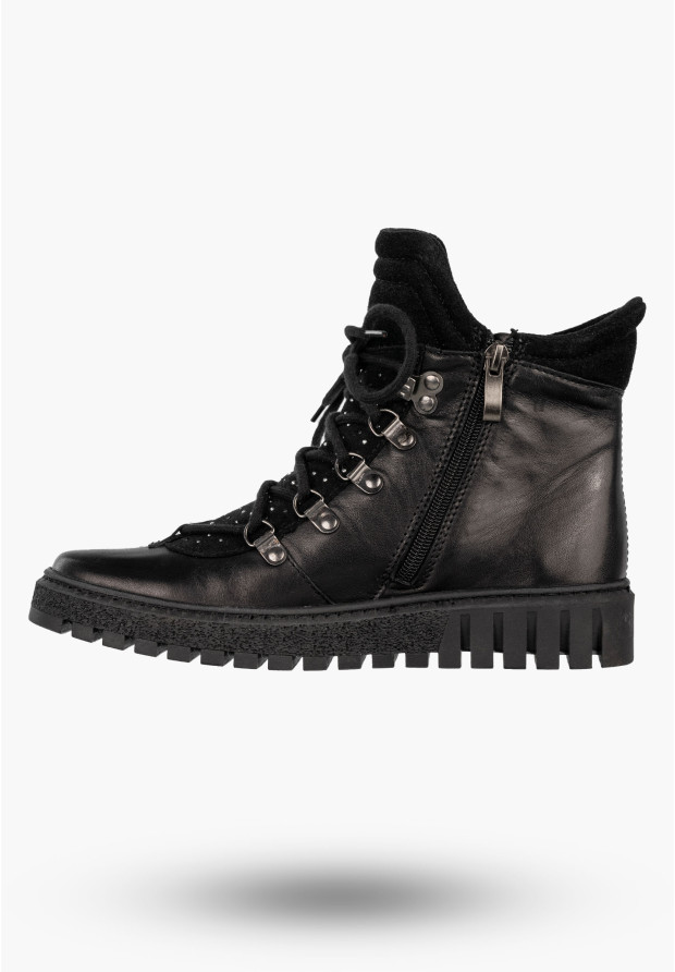 Botki Damskie Skórzane Buty Na Zimę Płaski Obcas Czarne Dolce Pietro 255-001-03-5