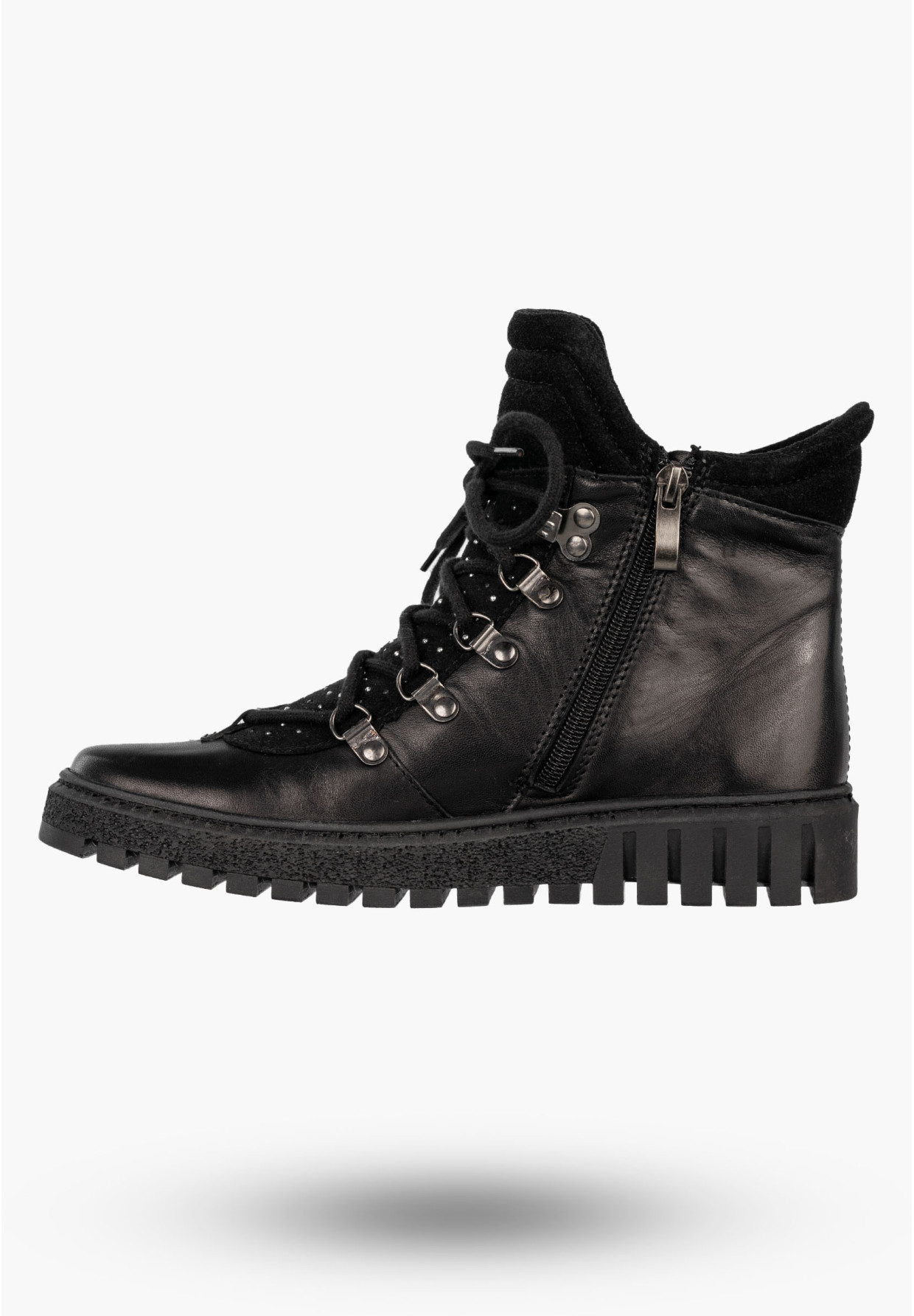 Botki Damskie Skórzane Buty Na Zimę Płaski Obcas Czarne Dolce Pietro 255-001-03-5