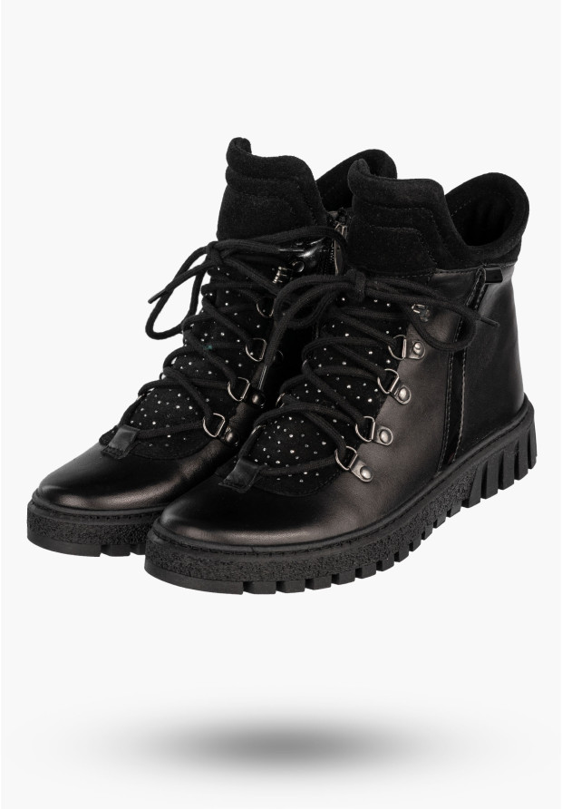 Botki Damskie Skórzane Buty Na Zimę Płaski Obcas Czarne Dolce Pietro 255-001-03-5