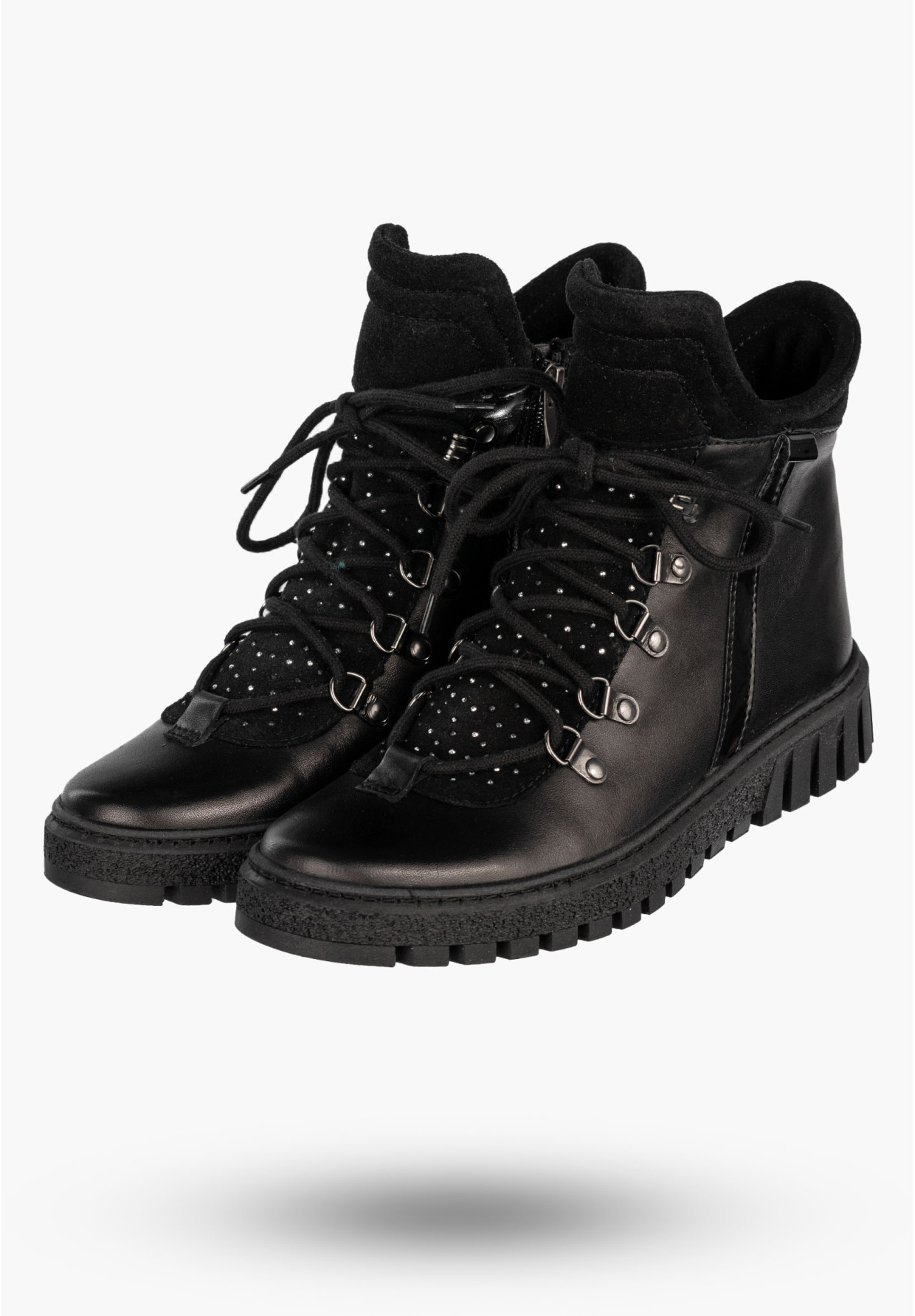 Botki Damskie Skórzane Buty Na Zimę Płaski Obcas Czarne Dolce Pietro 255-001-03-5