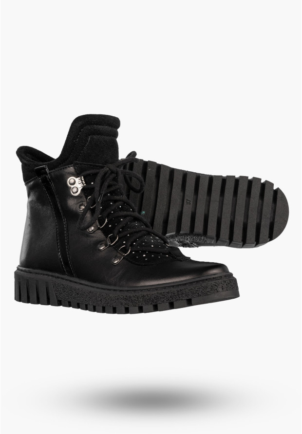 Botki Damskie Skórzane Buty Na Zimę Płaski Obcas Czarne Dolce Pietro 255-001-03-5