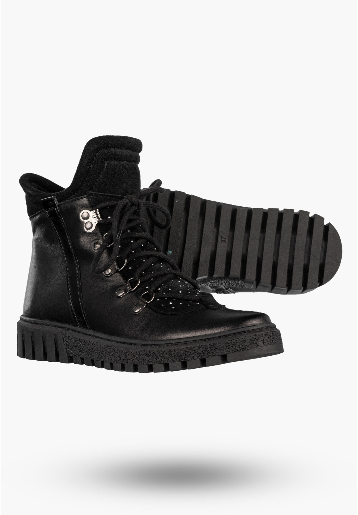 Botki Damskie Skórzane Buty Na Zimę Płaski Obcas Czarne Dolce Pietro 255-001-03-5
