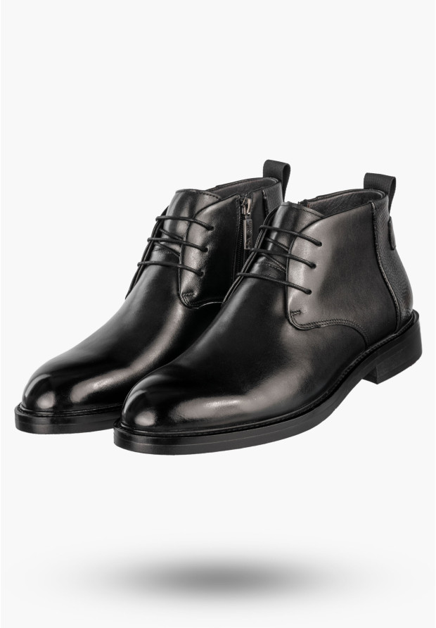 Buty Męskie JOHN DOUBARE Skórzane Botki Eleganckie Czarne H909-B205-SG3