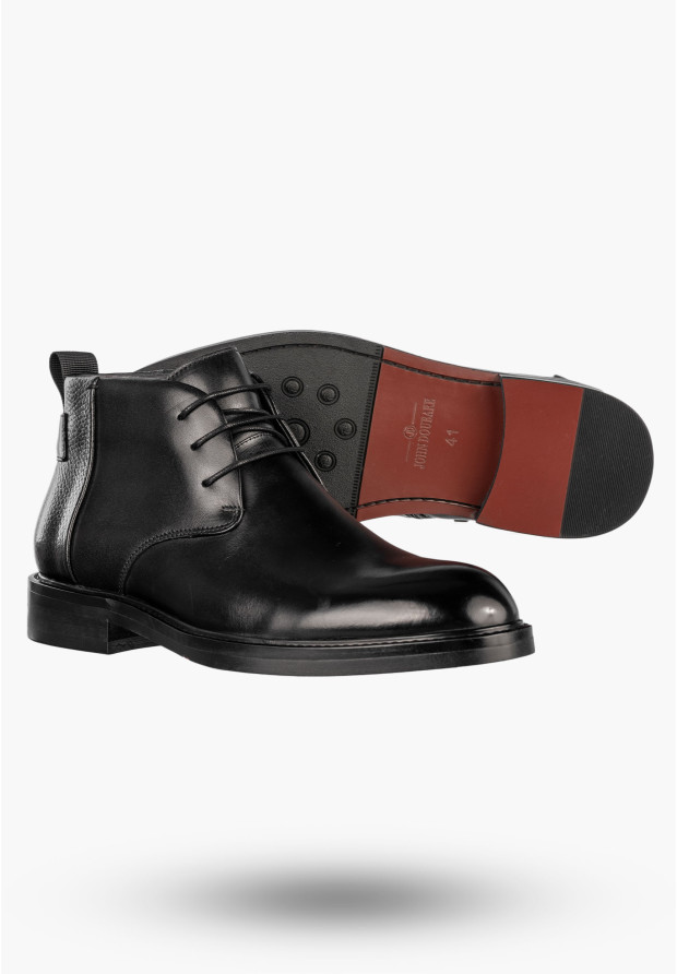 Buty Męskie JOHN DOUBARE Skórzane Botki Eleganckie Czarne H909-B205-SG3