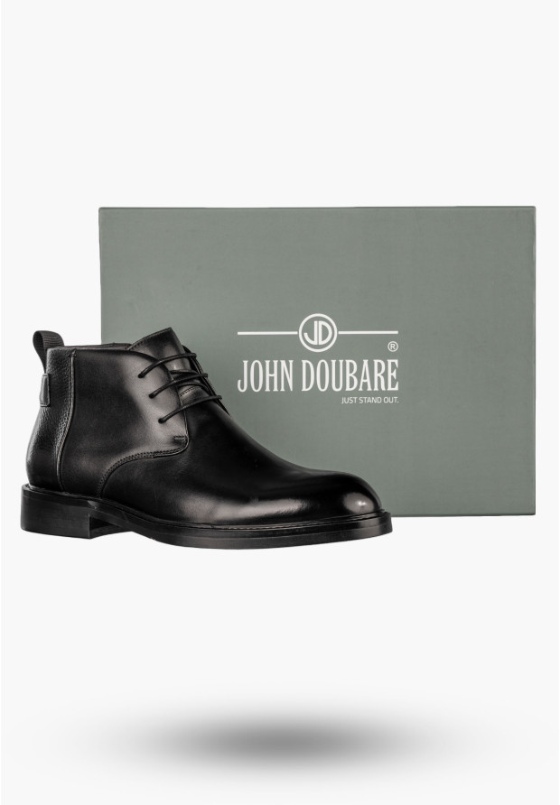 Buty Męskie JOHN DOUBARE Skórzane Botki Eleganckie Czarne H909-B205-SG3