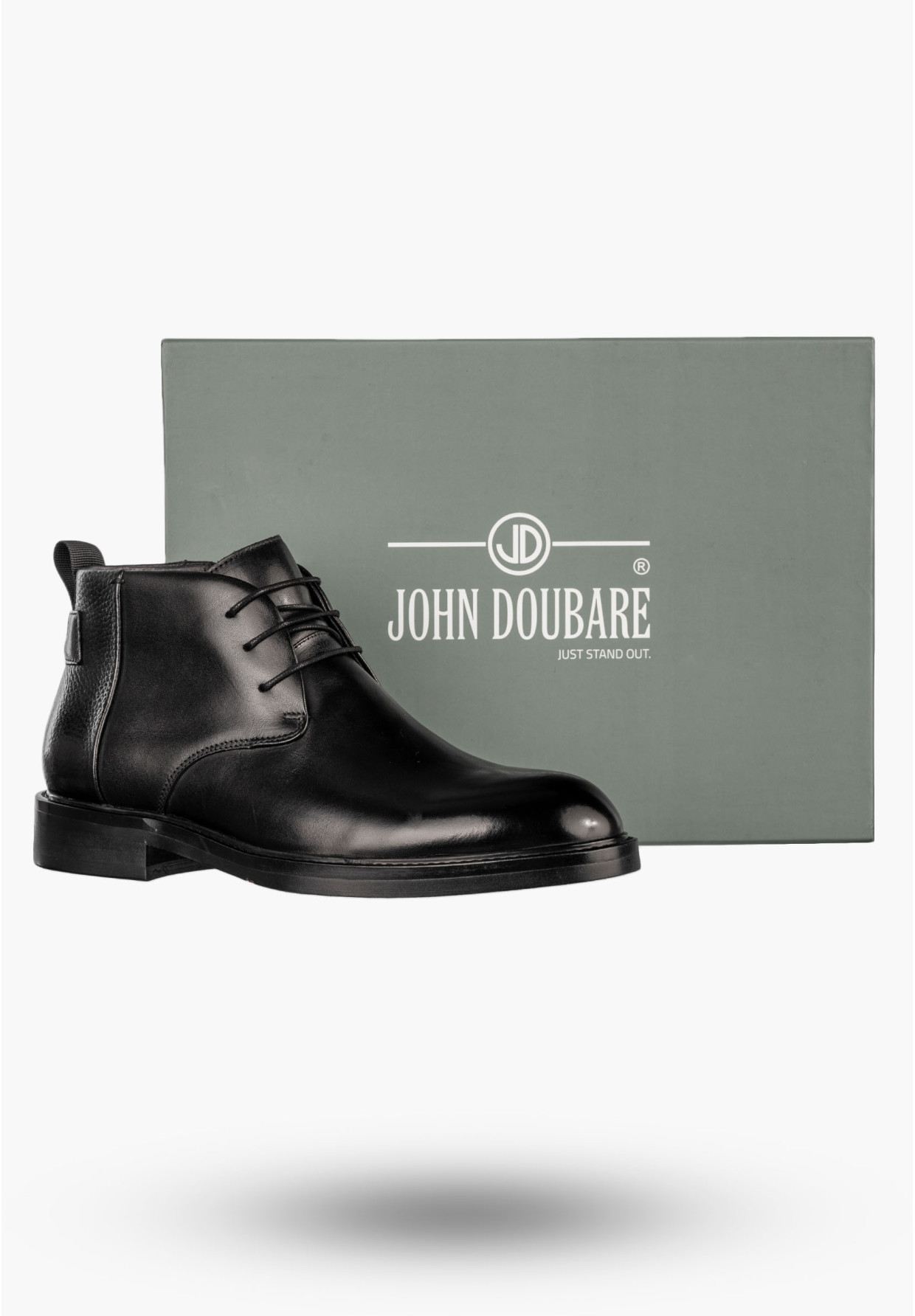 Buty Męskie JOHN DOUBARE Skórzane Botki Eleganckie Czarne H909-B205-SG3