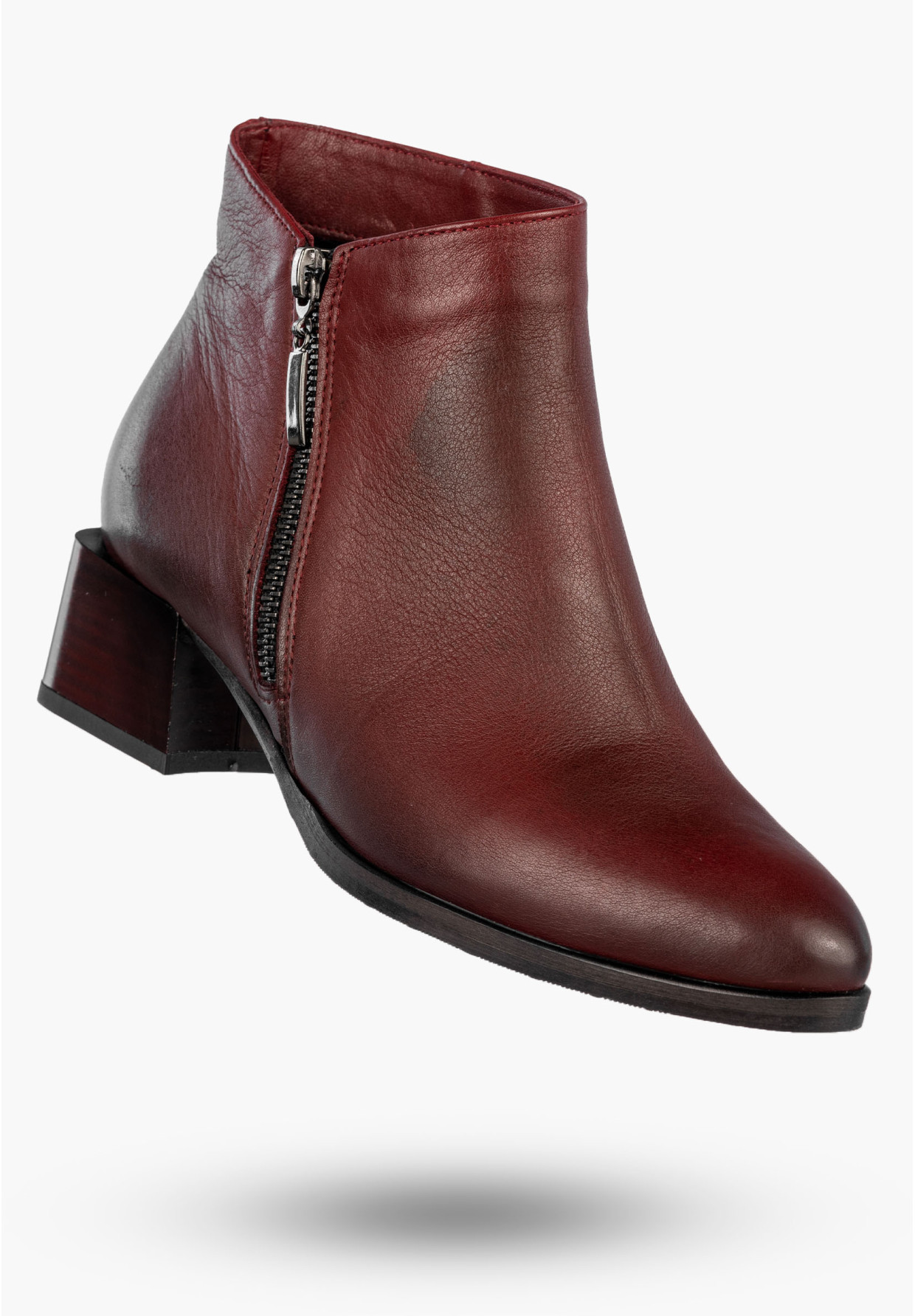 Botki Damskie Skórzane Eleganckie Buty Na Klocku Zimowe Bordowe Darex B355/2