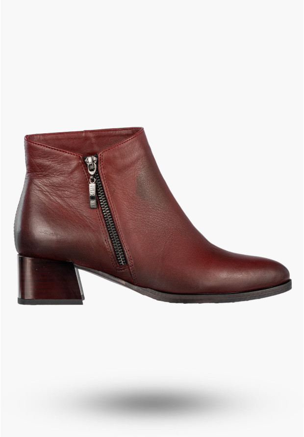 Botki Damskie Skórzane Eleganckie Buty Na Klocku Zimowe Bordowe Darex B355/2