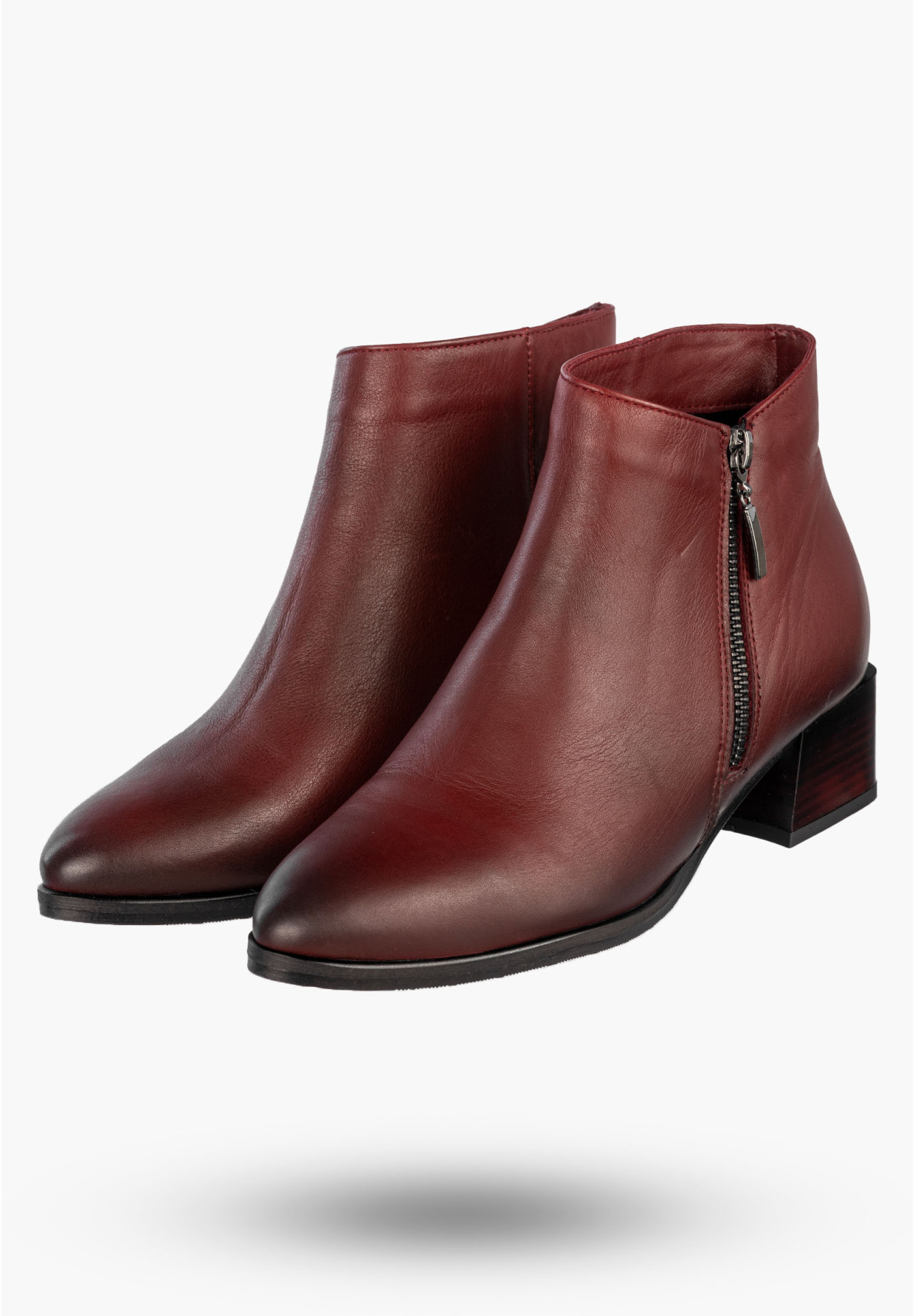 Botki Damskie Skórzane Eleganckie Buty Na Klocku Zimowe Bordowe Darex B355/2