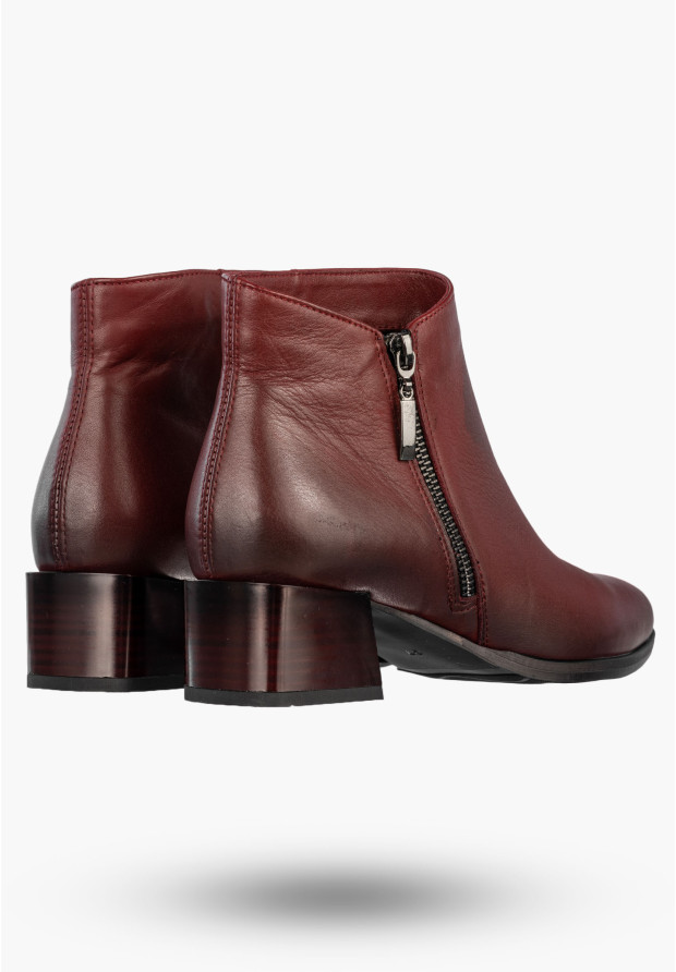 Botki Damskie Skórzane Eleganckie Buty Na Klocku Zimowe Bordowe Darex B355/2