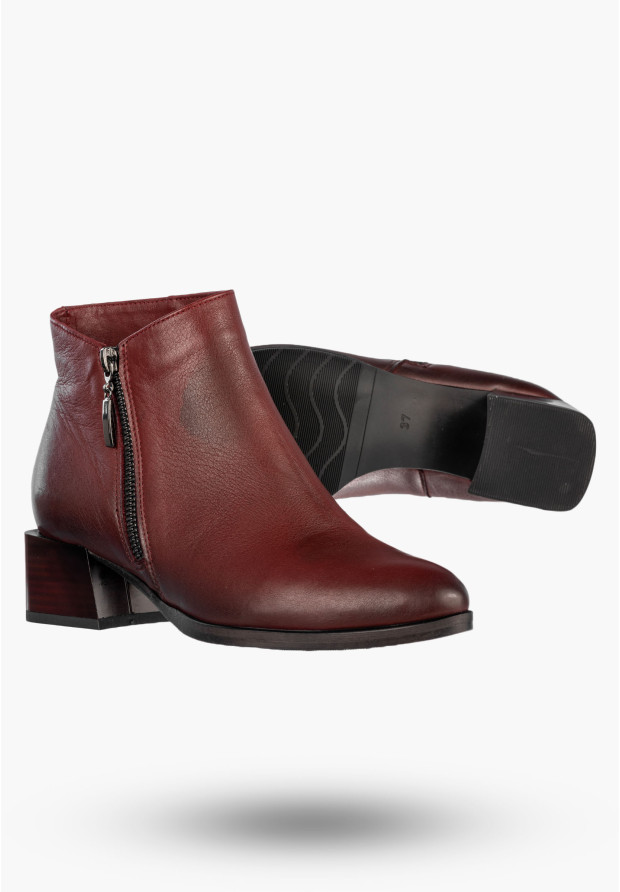 Botki Damskie Skórzane Eleganckie Buty Na Klocku Zimowe Bordowe Darex B355/2