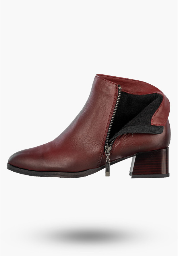Botki Damskie Skórzane Eleganckie Buty Na Klocku Zimowe Bordowe Darex B355/2