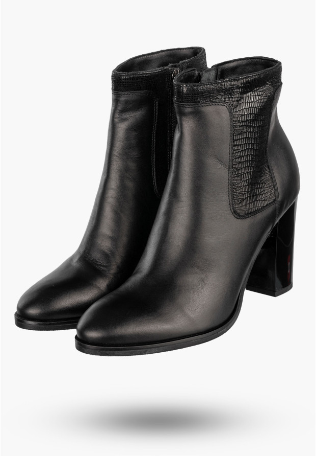 Botki Damskie Skórzane Buty Na Słupku Zimowe Elegancka Czarne Darex B-160/3