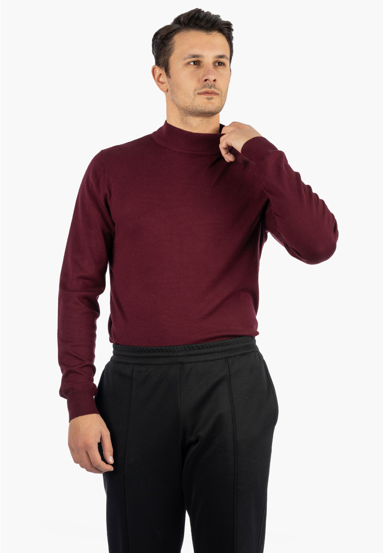 Sweter Męski Półgolf Elegancki Klasyczny Bordowy Frilivin