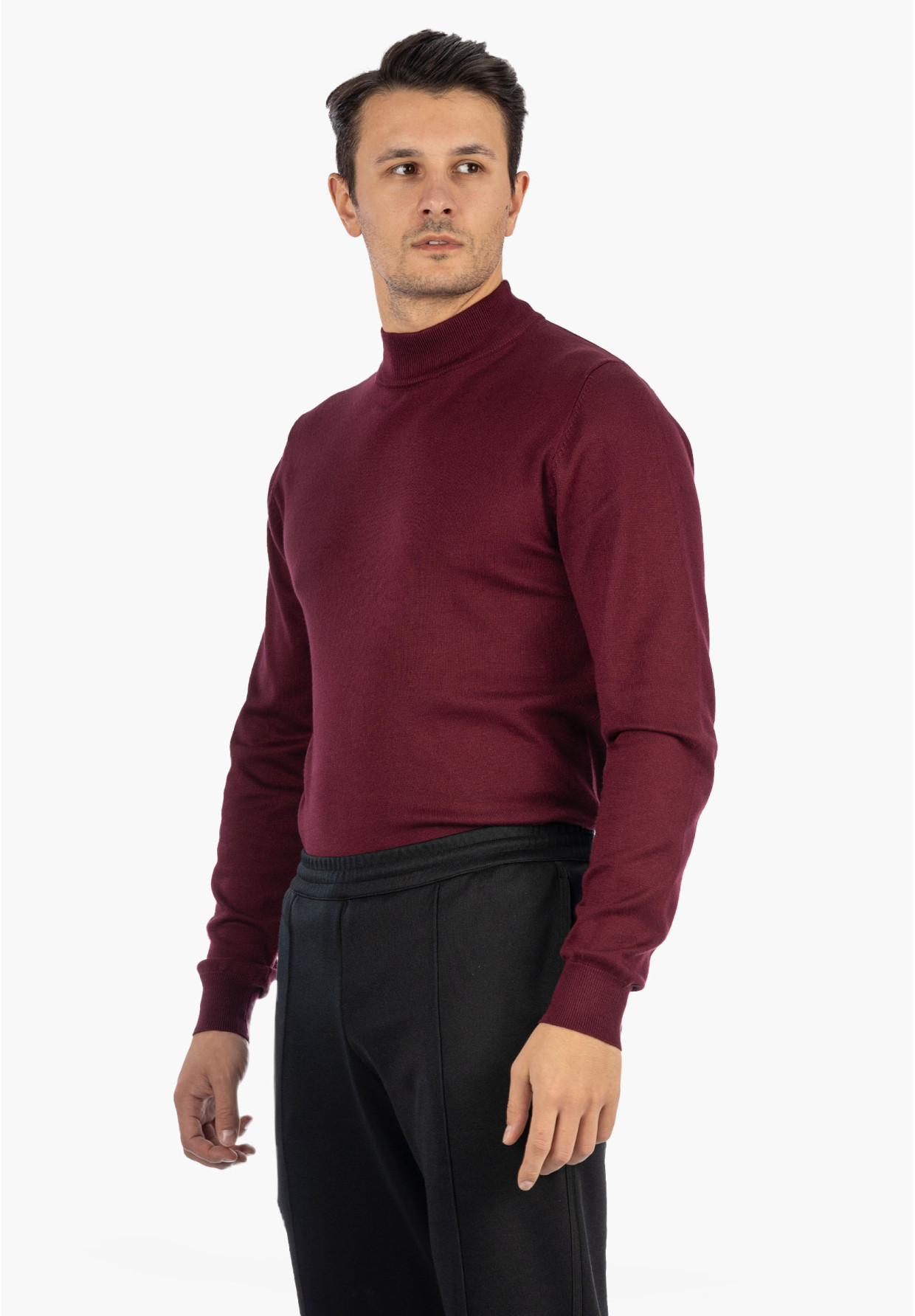 Sweter Męski Półgolf Elegancki Klasyczny Bordowy Frilivin