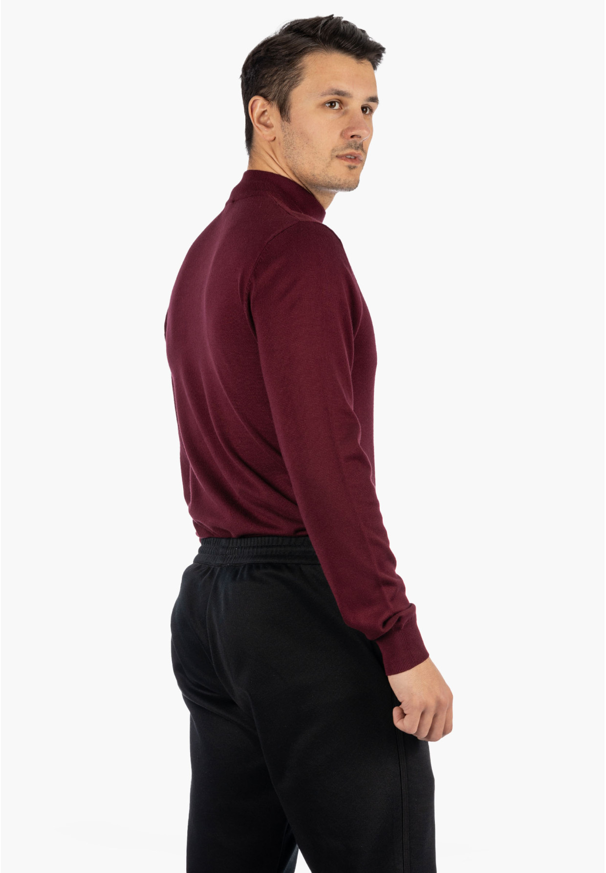 Sweter Męski Półgolf Elegancki Klasyczny Bordowy Frilivin