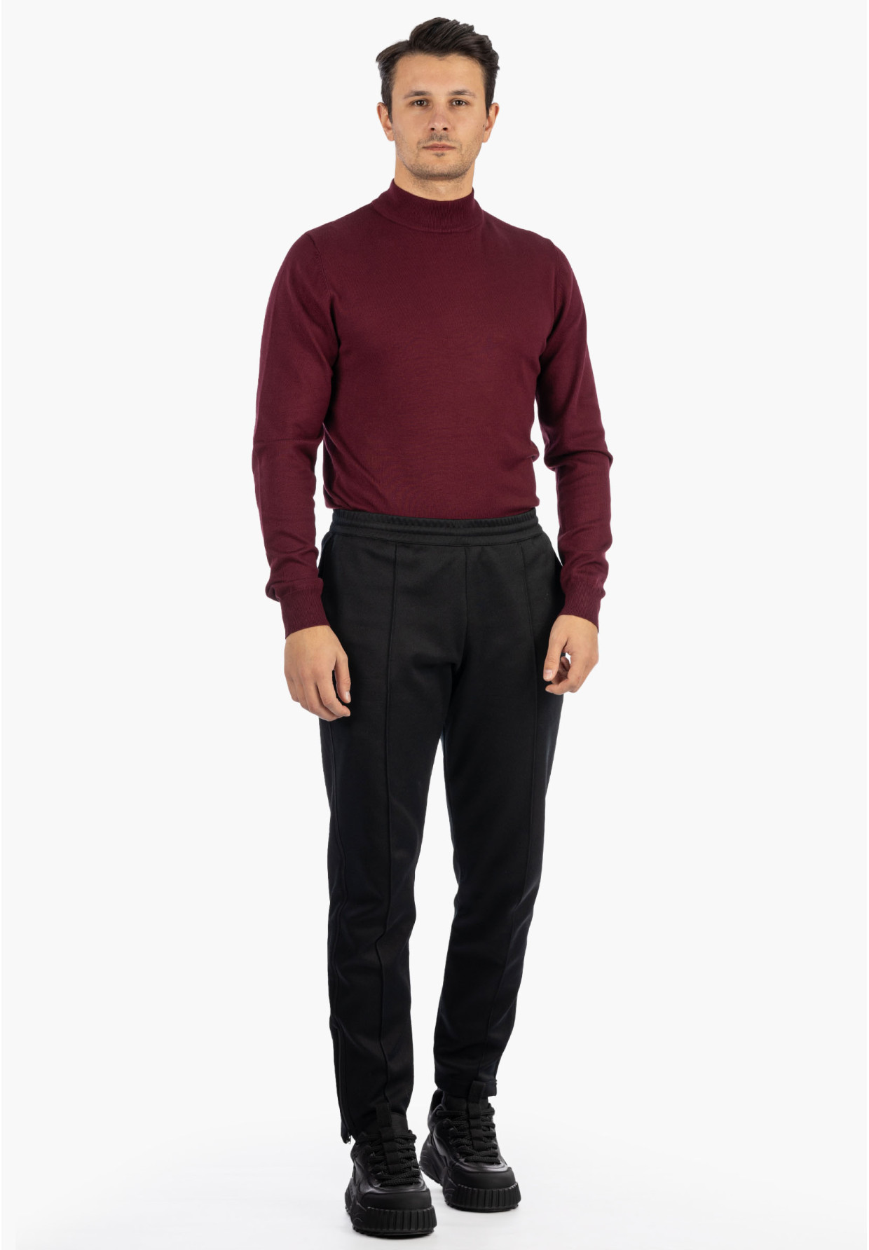 Sweter Męski Półgolf Elegancki Klasyczny Bordowy Frilivin