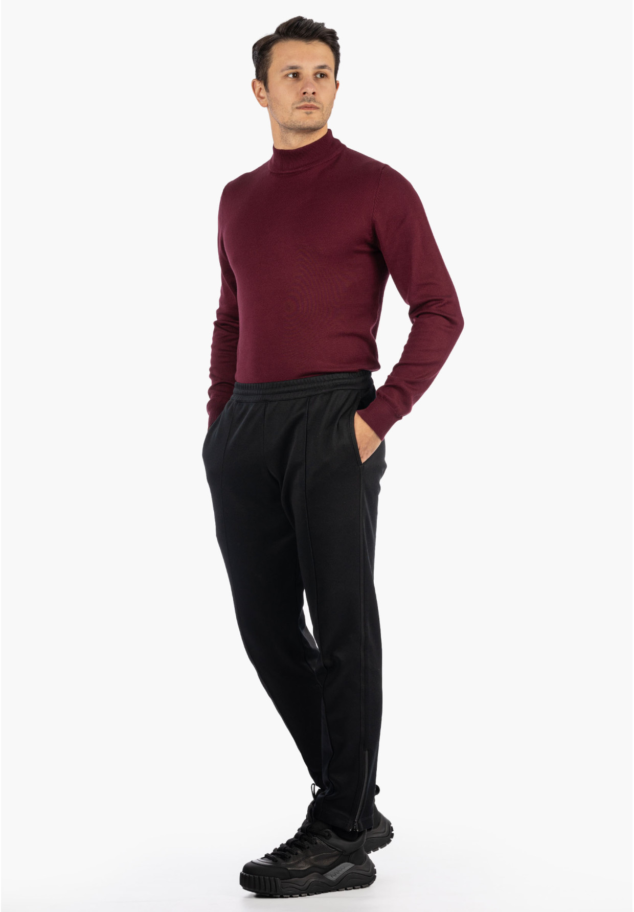 Sweter Męski Półgolf Elegancki Klasyczny Bordowy Frilivin