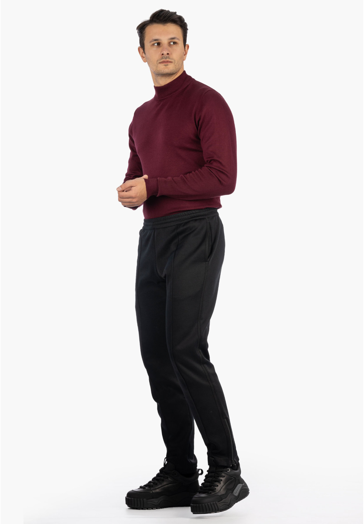 Sweter Męski Półgolf Elegancki Klasyczny Bordowy Frilivin