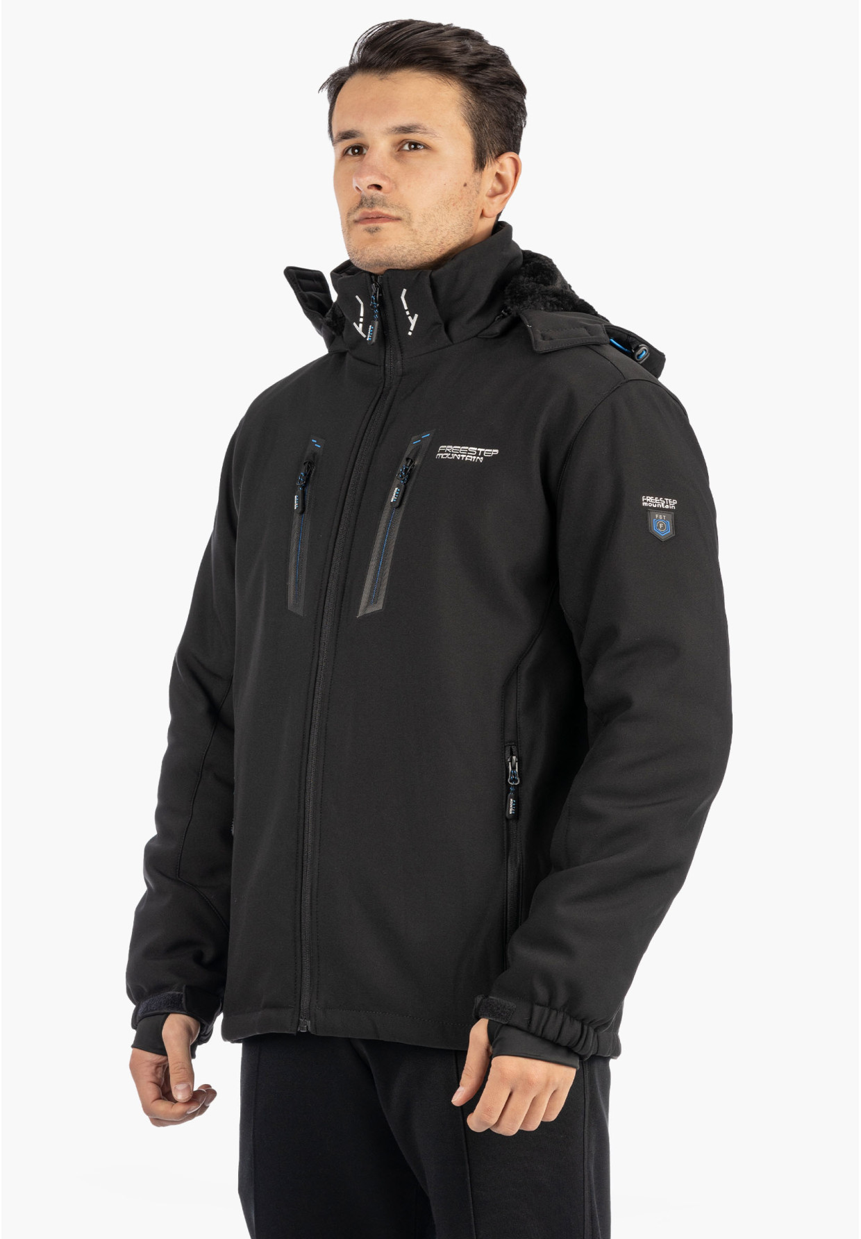 Kurtka Męska Ocieplana Softshell Zimowa Pianka Czarna Freestep