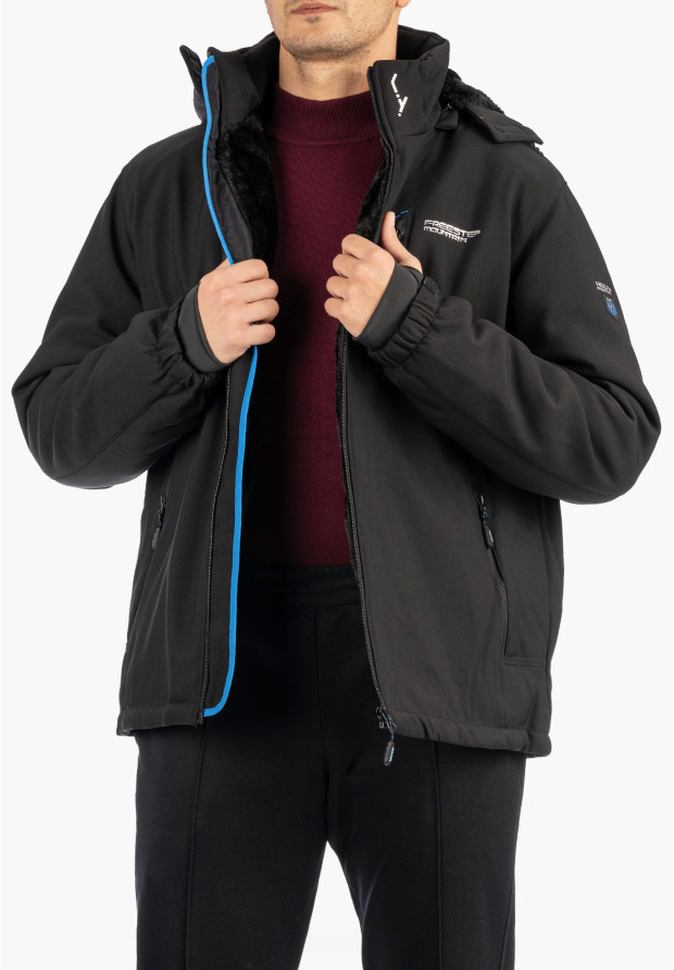 Kurtka Męska Ocieplana Softshell Zimowa Pianka Czarna Freestep