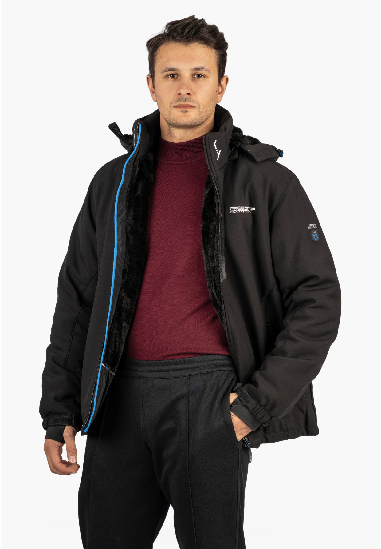 Kurtka Męska Ocieplana Softshell Zimowa Pianka Czarna Freestep