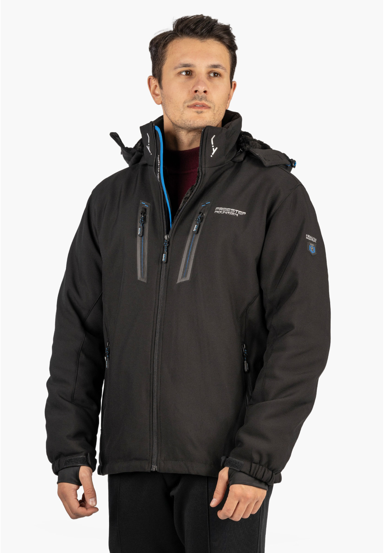 Kurtka Męska Ocieplana Softshell Zimowa Pianka Czarna Freestep