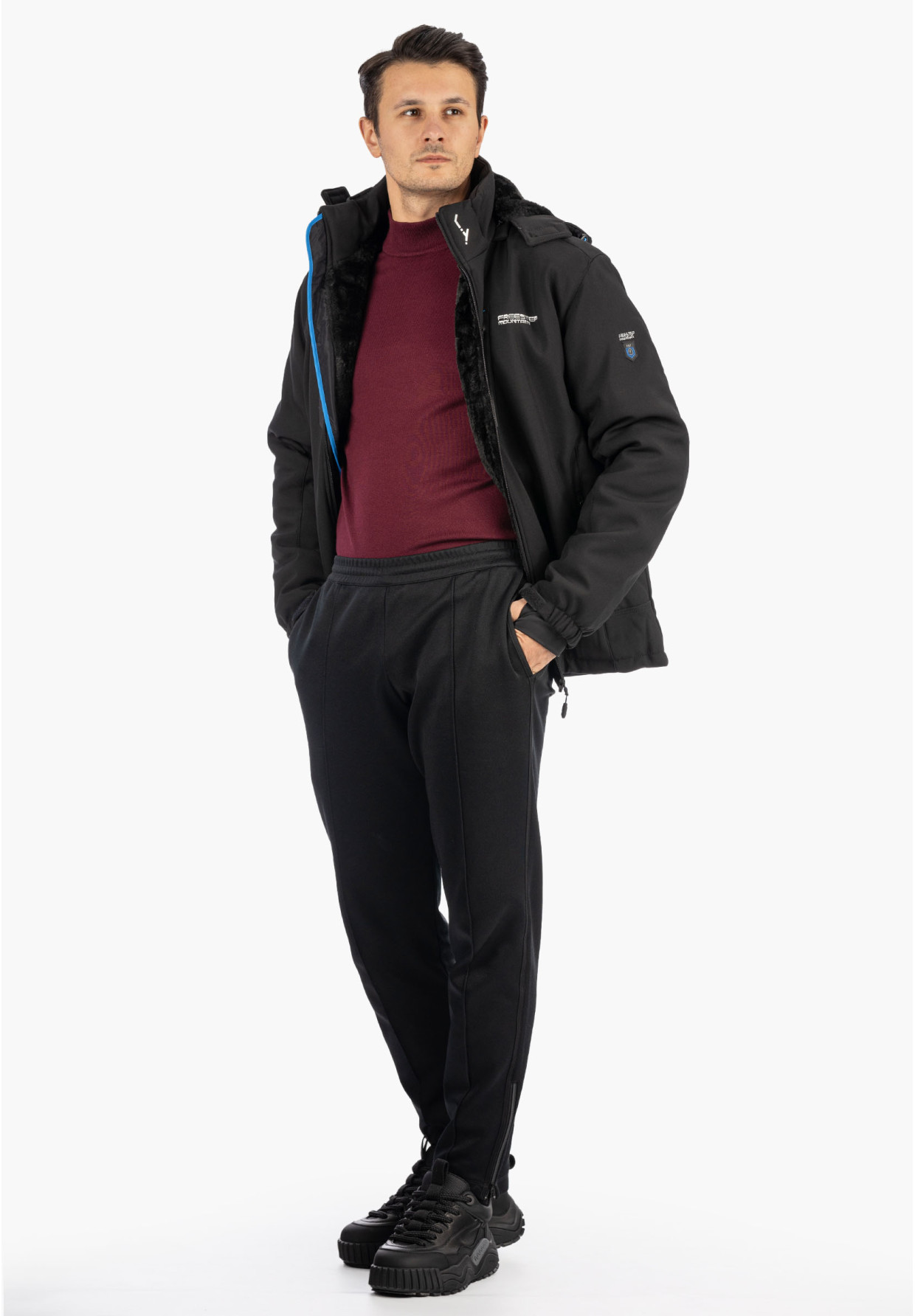 Kurtka Męska Ocieplana Softshell Zimowa Pianka Czarna Freestep