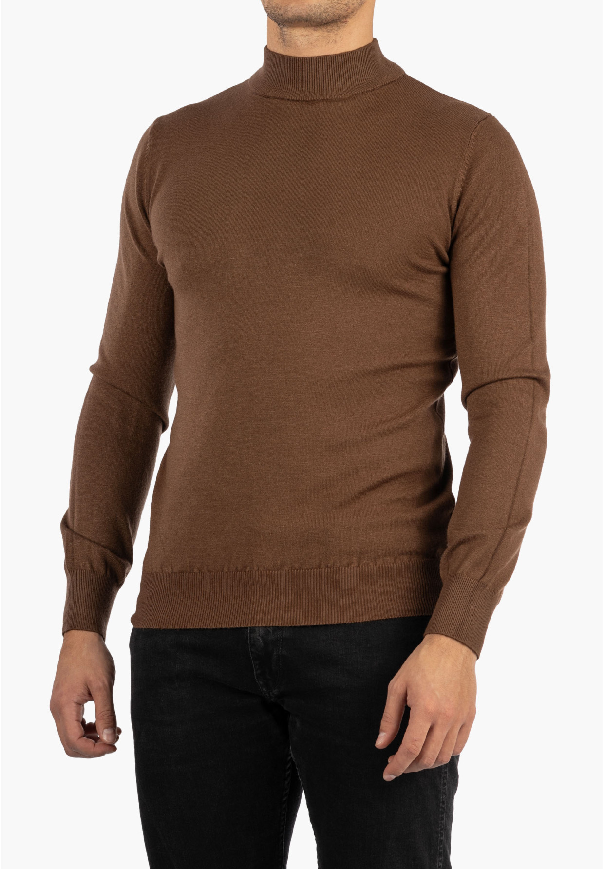 Sweter Męski Półgolf Elegancki Klasyczny Brązowy Tony Moro