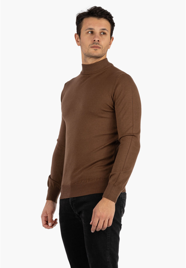 Sweter Męski Półgolf Elegancki Klasyczny Brązowy Tony Moro